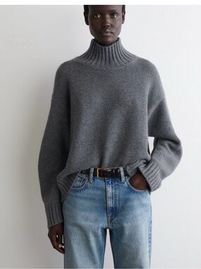 COS chunky pure cashmere mock neck sweater dark grey melange
